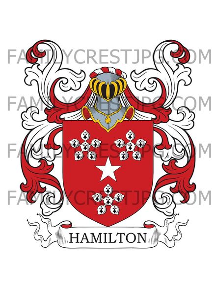 Hamilton Family Crest - Bruntwood &amp; Udstone, co. Lanark, Scotland