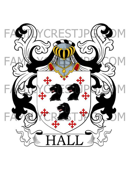 Hall Family Crest - Walton-on-the-Hill, co. Surrey, England