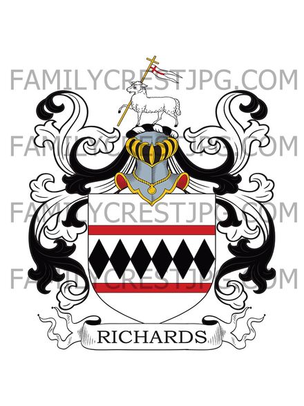 Richards Family Crest - Rew, co. Devon, England