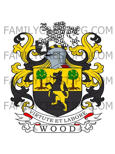 Wood Family Crest - Newbold Revel, co. Warwick, England &amp; Raasay, Isle of Skye, Scotland