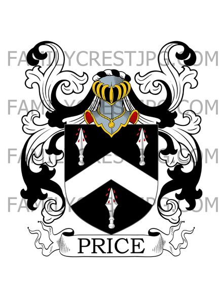 Price Family Crest - The Priory co. Brecknock, Wales