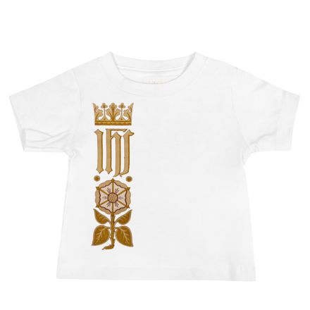 Baby Staple Tee, IHS Stripe With Crown and Monstrance, Red, yok2qk, right chest