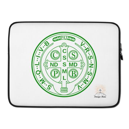 Laptop Sleeve, St. Benedict Medal, 16k4ku design, green