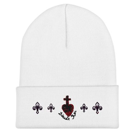 Cuffed Beanie, Sacré Coeur, Dieu de Roi, Vendée Chouan, obymh4 design, Fleur de Lys wave pattern