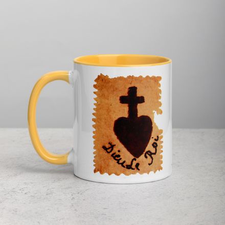 White Ceramic Mug with Color Inside, 11oz &amp; 15oz, Sacré Coeur, Dieu de Roi, Vendée, sqpbrl design