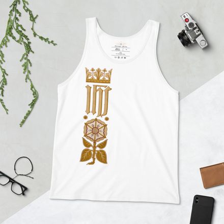 Staple Tank Top, IHS Stripe With Crown and Monstrance, vw6yal, right chest