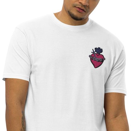 Embroidered Men&#x27;s Premium Heavyweight Tee, Immaculate Heart Of Mary, g6e1do design, left chest