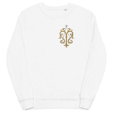 Unisex Organic Sweatshirt, Auspice Maria, Crest, kgvlsx, left chest