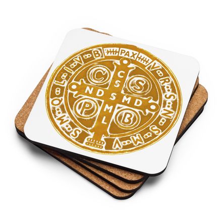 Cork-Back Coaster, St. Benedict Medal, 4ouume design, gold