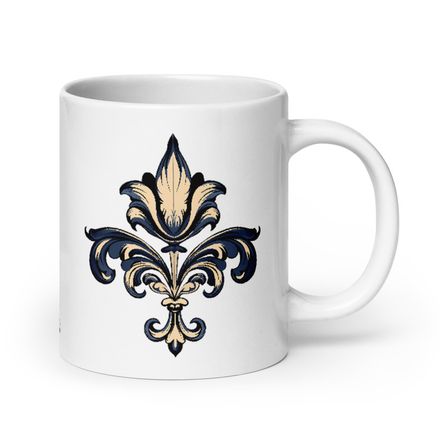 White Glossy Mug, 20oz, Fleur de Lys, clffhc 
