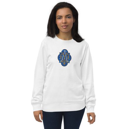 Embroidered Unisex Organic Sweatshirt, Auspice Maria, Crest with rounded Cross, u3bkt0