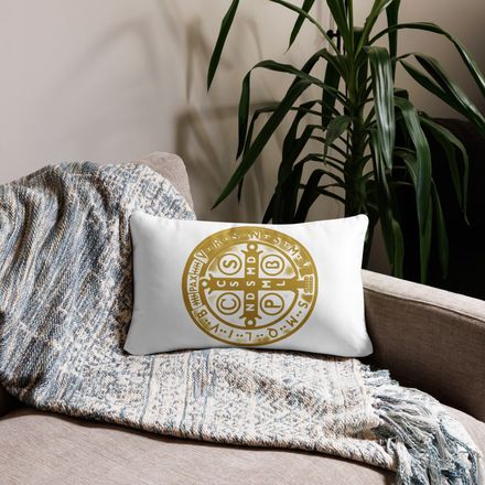 Pillow case 12x20, St. Benedict Medal, oih8m5 design, gold