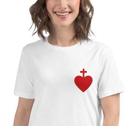 Embroidered Women&#x27;s Relaxed T-Shirt, Sacred Heart of Jesus, 7ugqf9 design, left chest