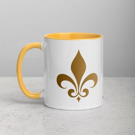 White Ceramic Mug with Color Inside, 11oz &amp; 15oz, Fleur de Lys, 3o7u6f 