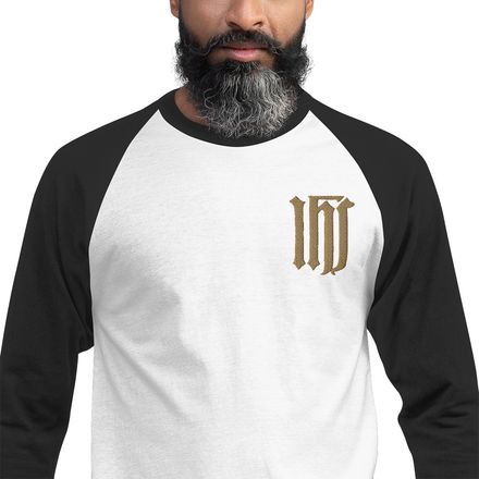 Embroidered Unisex 3/4 Sleeve Raglan Shirt, IHS, Golden Pattern, gedziz, left chest