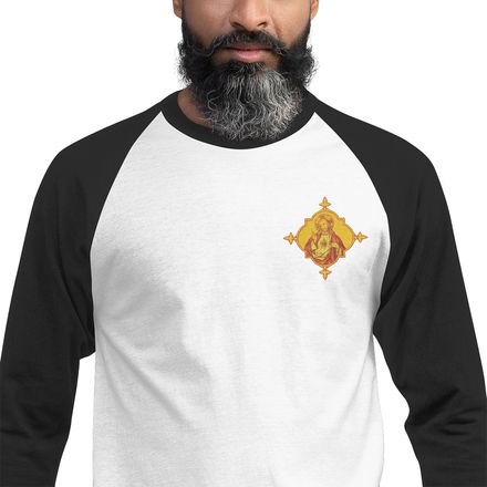 Embroidered Unisex 3/4 Sleeve Raglan Shirt, Sacred Heart of Jesus, uyzh4h design, left chest