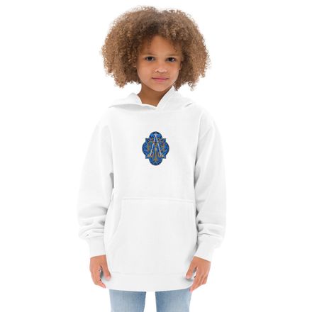 Embroidered Kids Fleece Hoodie, Auspice Maria, Crest with rounded Cross, u3bkt0