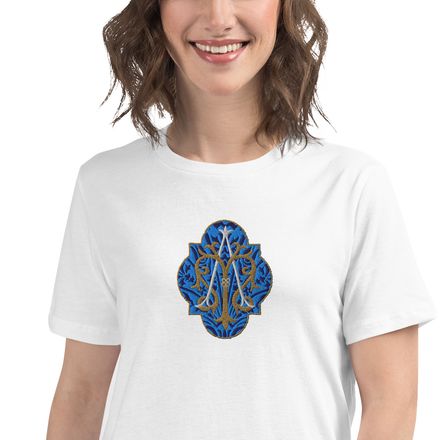 Embroidered Women&#x27;s Relaxed T-Shirt, Auspice Maria, Crest with rounded Cross, u3bkt0
