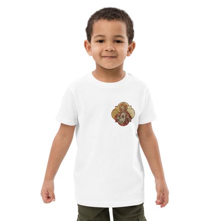 Embroidered Organic Cotton Kids T-Shirt, Sacred Heart of Jesus, eq75pu design, left chest