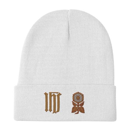 Knit Beanie, IHS with Monstrance Tree, rratlk