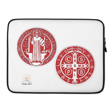 Laptop Sleeve, St. Benedict Medal, idjfae design, red