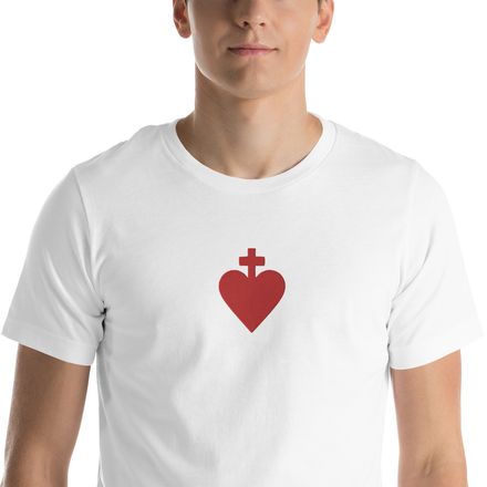 Embroidered Unisex Staple T-Shirt, Sacred Heart of Jesus, yjegla design