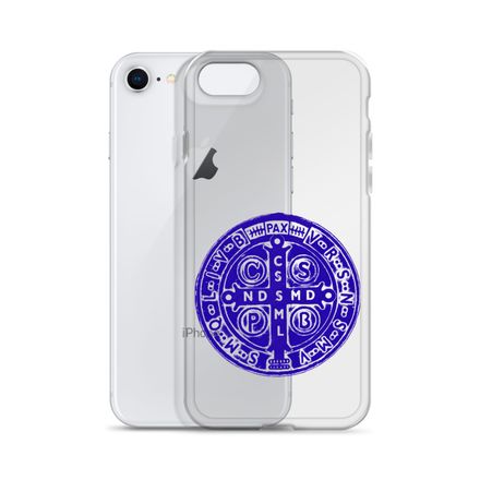 Clear Case for iPhone, St. Benedict Medal, 4ouume design, blue