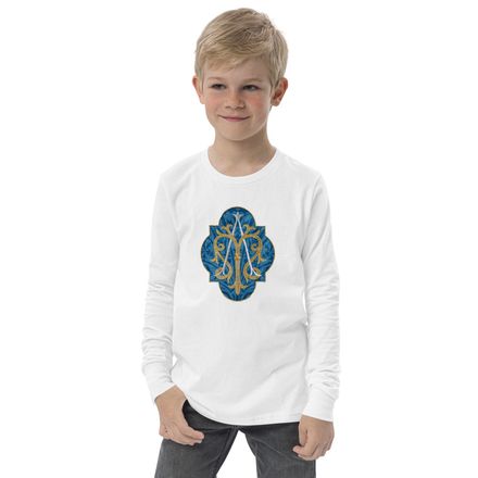 Youth Long Sleeve Tee, Auspice Maria, Crest with rounded Cross, u3bkt0