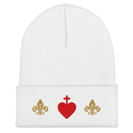 Cuffed Beanie, Sacred Heart of Jesus, 7ugqf9 design, Fleur de Lys