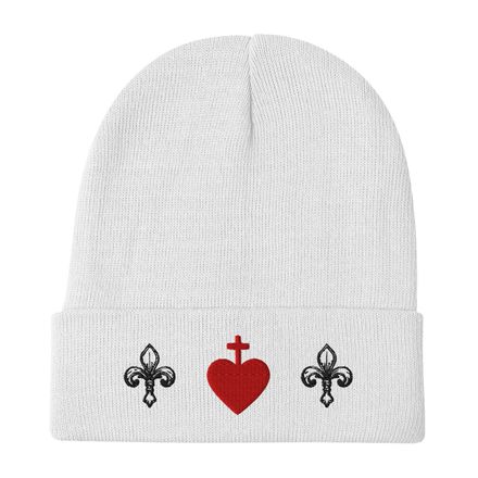 Knit Beanie, Sacred Heart of Jesus, 7ugqf9 design, Fleur de Lys