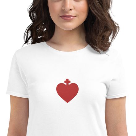 Embroidered Women&#x27;s Fashion Fit T-Shirt, Sacred Heart of Jesus, zhw6bo