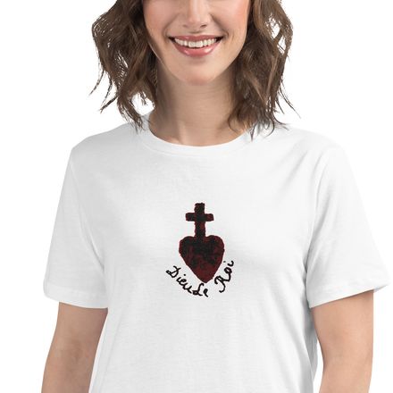 Embroidered Women&#x27;s Relaxed T-Shirt, Sacré Coeur, Dieu de Roi, Vendée Chouan, obymh4 design