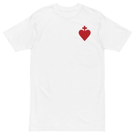 Men&#x27;s Premium Heavyweight Tee, Sacred Heart of Jesus, yjegla design, left chest