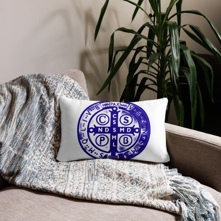Pillow case 20x12, St. Benedict Medal, oih8m5 design, blue