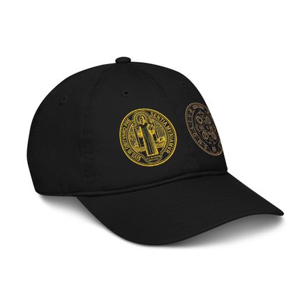 Organic Baseball Cap, St. Benedict Medal, filt5a design, gold