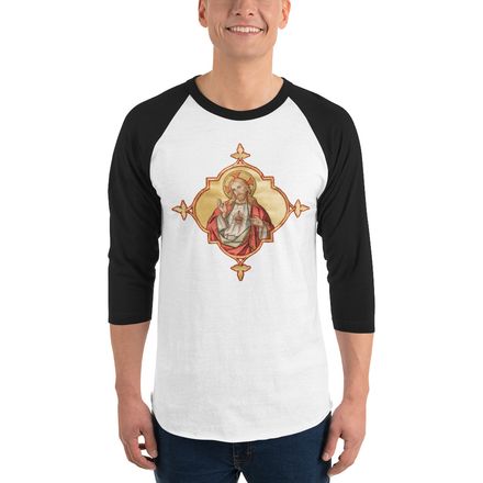 Unisex 3/4 Sleeve Raglan Shirt, Sacred Heart of Jesus, uyzh4h design