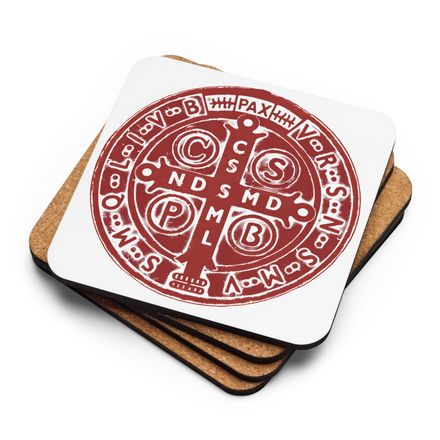 Cork-Back Coaster, St. Benedict Medal, 4ouume design, red