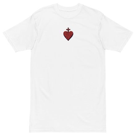 Embroidered Men&#x27;s Premium Heavyweight Tee, Sacred Heart of Jesus, 9i93k9 design