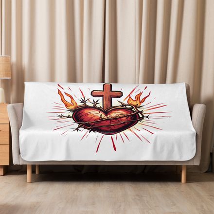 Sublimated Sherpa Blanket, Sacred Heart of Jesus, uetiyj design 