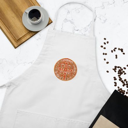 Embroidered Apron, St. Benedict Medal, 4ouume design, gold