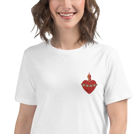 Embroidered Women&#x27;s Relaxed T-Shirt, Immaculate Heart Of Mary, ruzlxj design, left chest
