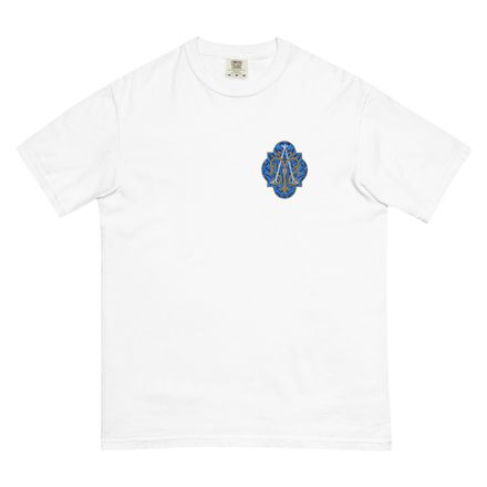 Embroidered Unisex Garment-Dyed Heavyweight T-Shirt, Auspice Maria, Crest rounded Cross, u3bkt0,left