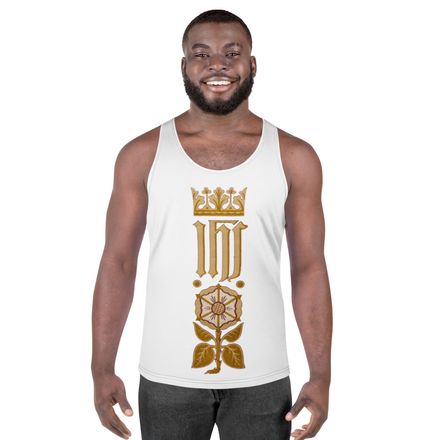 Men&#x27;s Tank Top, IHS Stripe With Crown and Monstrance, vw6yal