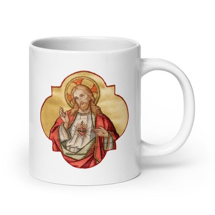   White Glossy Mug, 20oz, Sacred Heart of Jesus, eq75pu design 