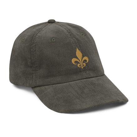 Vintage Corduroy Cap, Fleur de Lys, 3o7u6f 