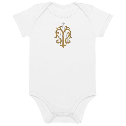 Embroidered Organic Cotton Baby Bodysuit, Auspice Maria, Crest, kgvlsx