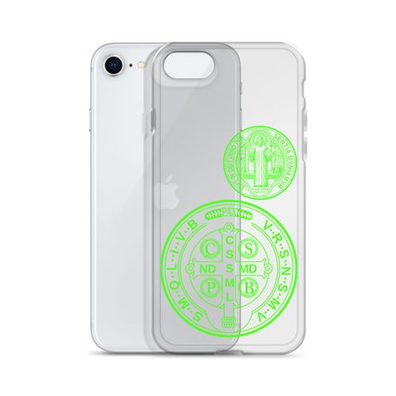 Clear Case for iPhone, St. Benedict Medal, filt5a design, bright green