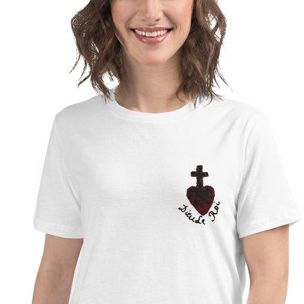 Embroidered Women&#x27;s Relaxed T-Shirt, Sacré Coeur, Dieu de Roi, Vendée Chouan, obymh4 , left chest