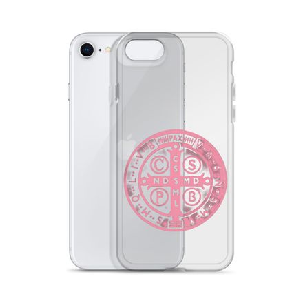 Clear Case for iPhone, St. Benedict Medal, oih8m5 design, pink