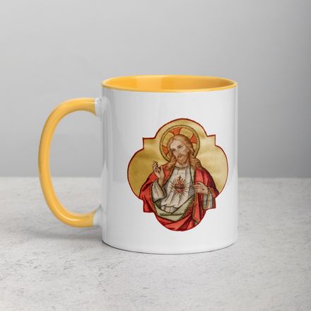 White Ceramic Mug with Color Inside, 11oz &amp; 15oz, Sacred Heart of Jesus, eq75pu design 